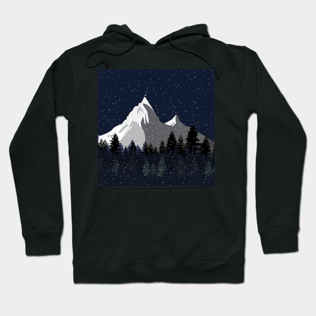 Snow Mountain & Pine Trees, Night Sky Country Cabin Design Snowfall Hoodie by tamdevo1